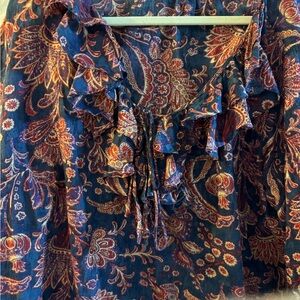 Ralph Lauren vintage Ruffle Blouse Blue and Red paisley print in size 3X no tag